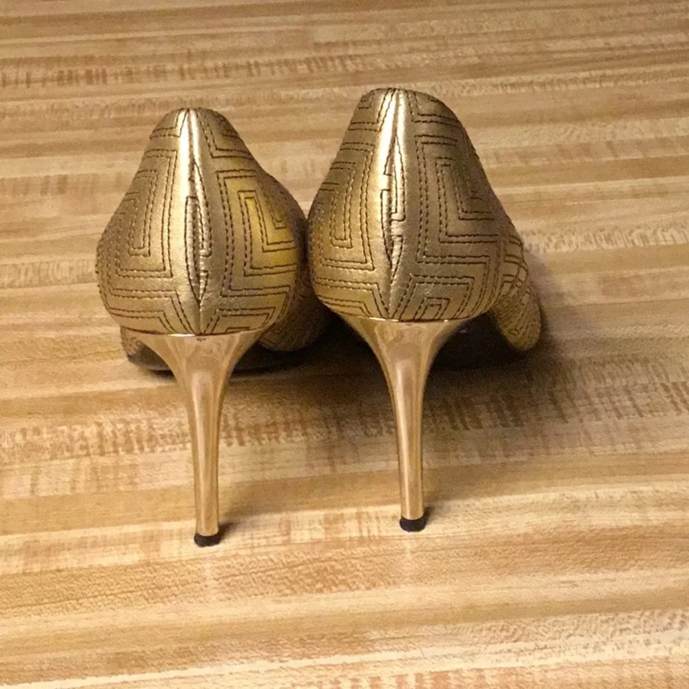 Versace Gold Peep-Toe Leather Heels - Picture 3 of 6